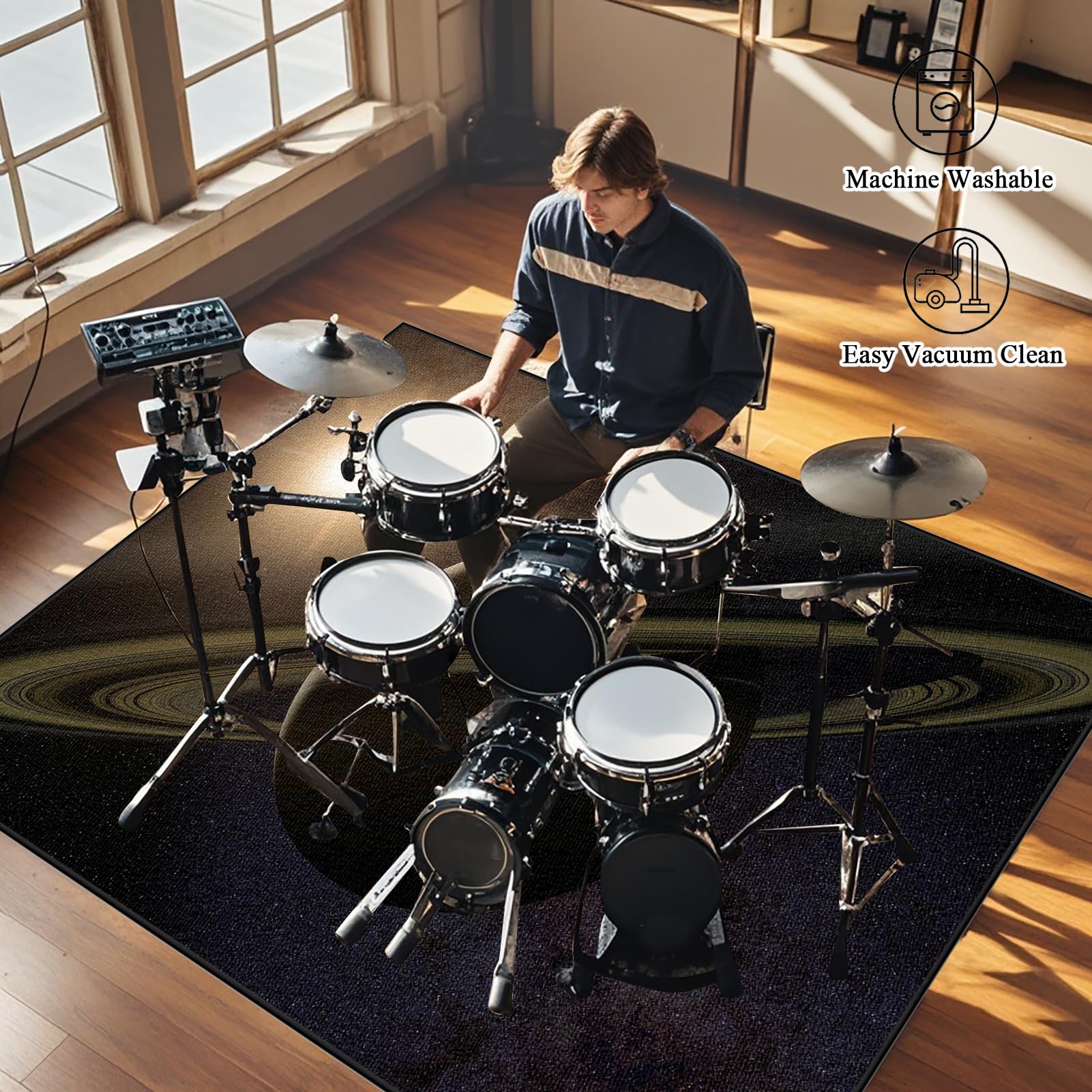 Schlagzeugteppich rutschfest Professionelle Schalldicht Drum Teppich Matte Elektronisches Jazz Schlagzeug Kit Schallschutz Trommel Teppiche für Bass Snare Drum Musikinstrument-Teppich 180 x 140 cm
