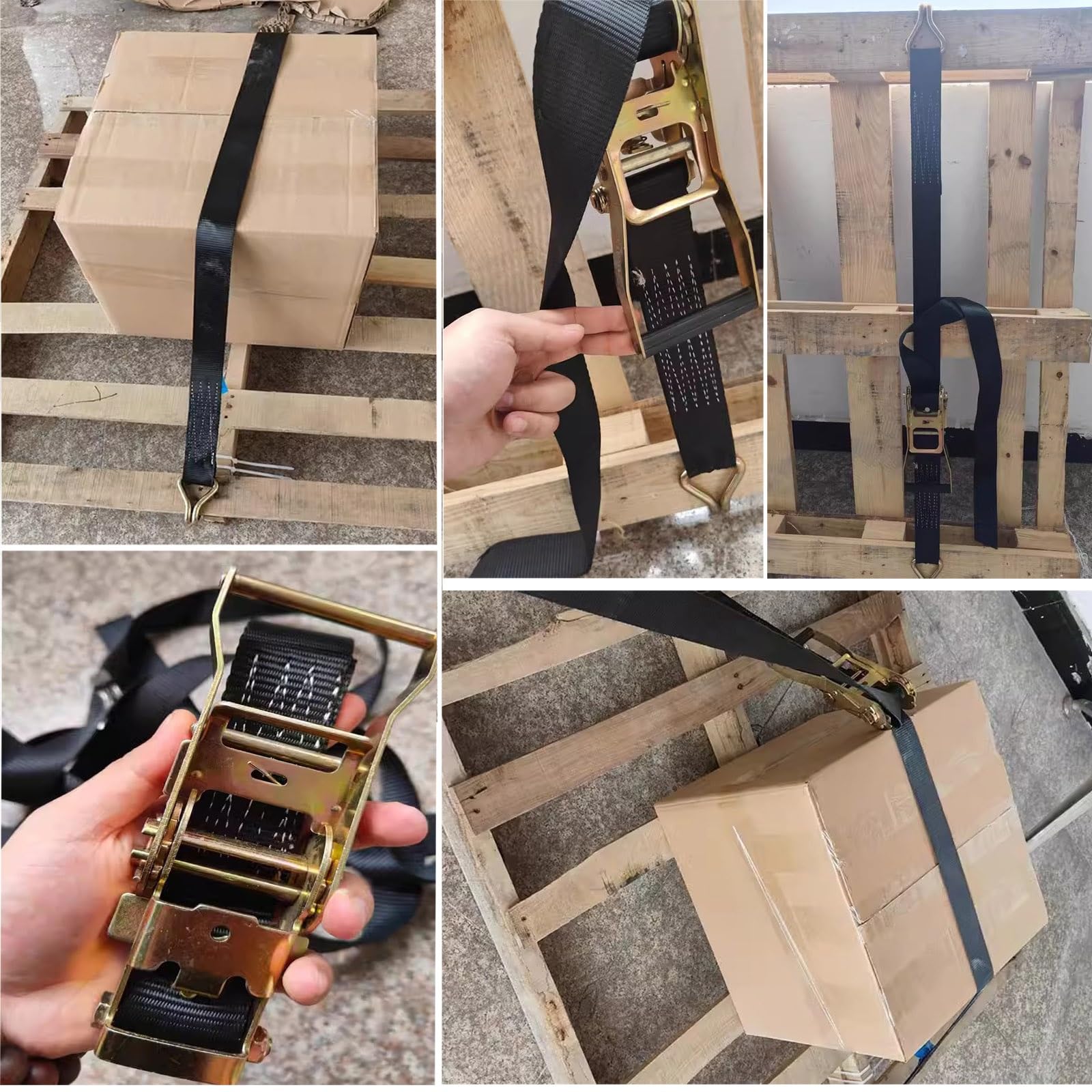 Cinchas de Amarre 20 18 15 12 10 8 6 5 3 2 M de Longitud Correas de Trinquete Negro Correas de Trinquete para Camiones para Mover y Asegurar Carga, 5cm de Ancho Correa de Amarre con Mango de Trinquete