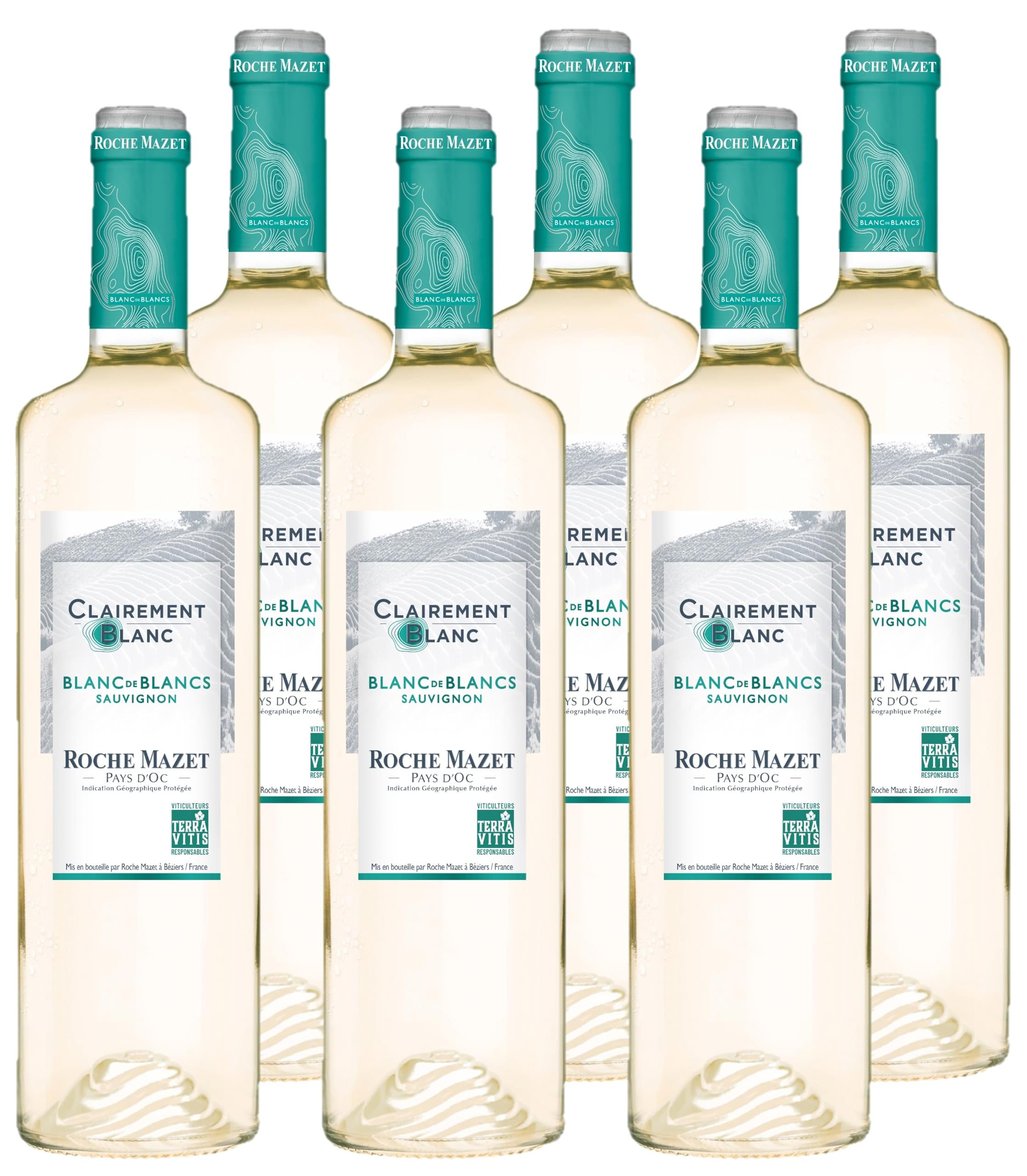 Roche Mazet Clairement Blanco Sauvignon IGP Pays d'Oc - Vino blanco francés - Pack 6 botellas x 75cl - Certificado Terra Vitis - ideal aperitivo y comidas estivales