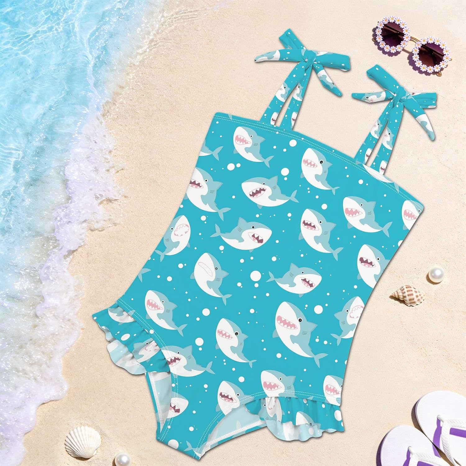 visesunny Toddler Girl Swimsuit Adjustable Strap Swimwear Cute Sea Shark Bathing Suits for Girls 18M-6Y
