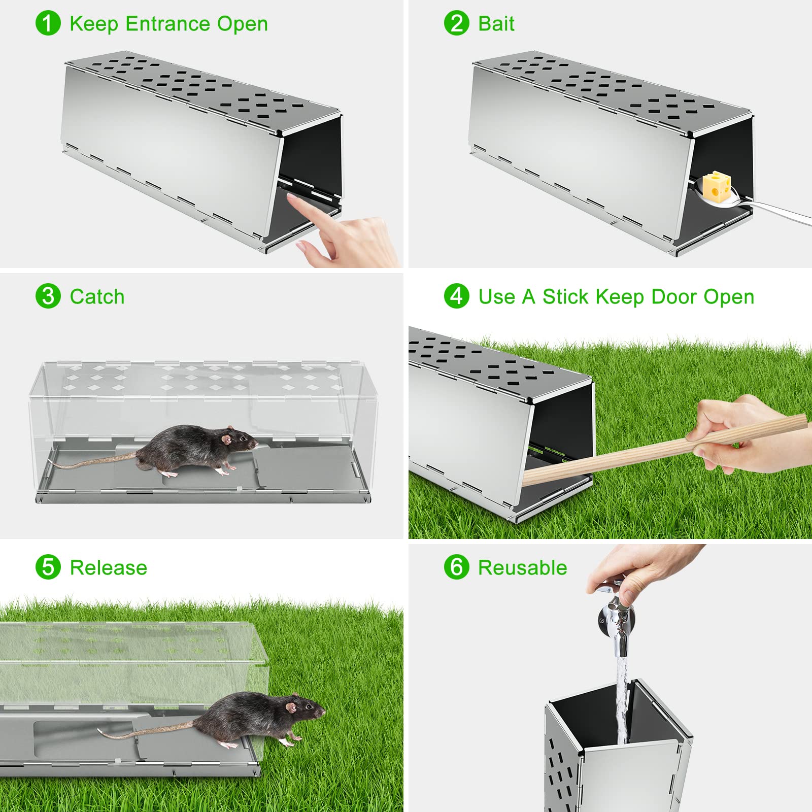 TeqHome Humane Rat Cage Trap, Galvanized Iron Live Animal Mouse Trap Cage That Work