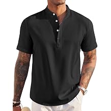 COOFANDY Mens Linen Henley Shirt Short Sleeve Casual Summer Beach Hippie T Shirts