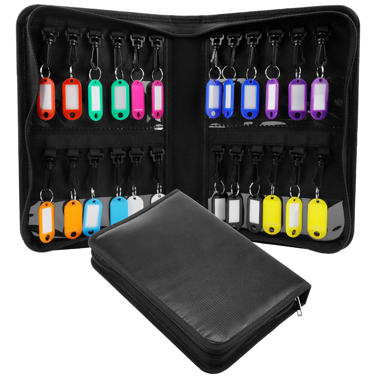 Organisateur de Trousse de Clés à Fermeture Boite a Clé Portable Grande avec 24 Crochets et Étiquettes pour Bureaux, Immobiliers et Hôtels