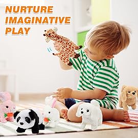 Hopearl Hopping Rabbit with Carrot Interactive Electronic Pet Plush Bunny Toy with Sounds and Movements Animated Walking Wiggle Ears Twitch Nose Gifts for Toddlers Birthday, White, 7\'\'