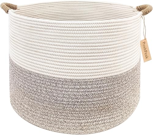 Miniatura 1 de POSH PEAK - Cesta de almacenamiento de cuerda de algodón tejida grande de 68 litros de 20 x 14 pulgadas, cesta de almacenamiento de cuerda de