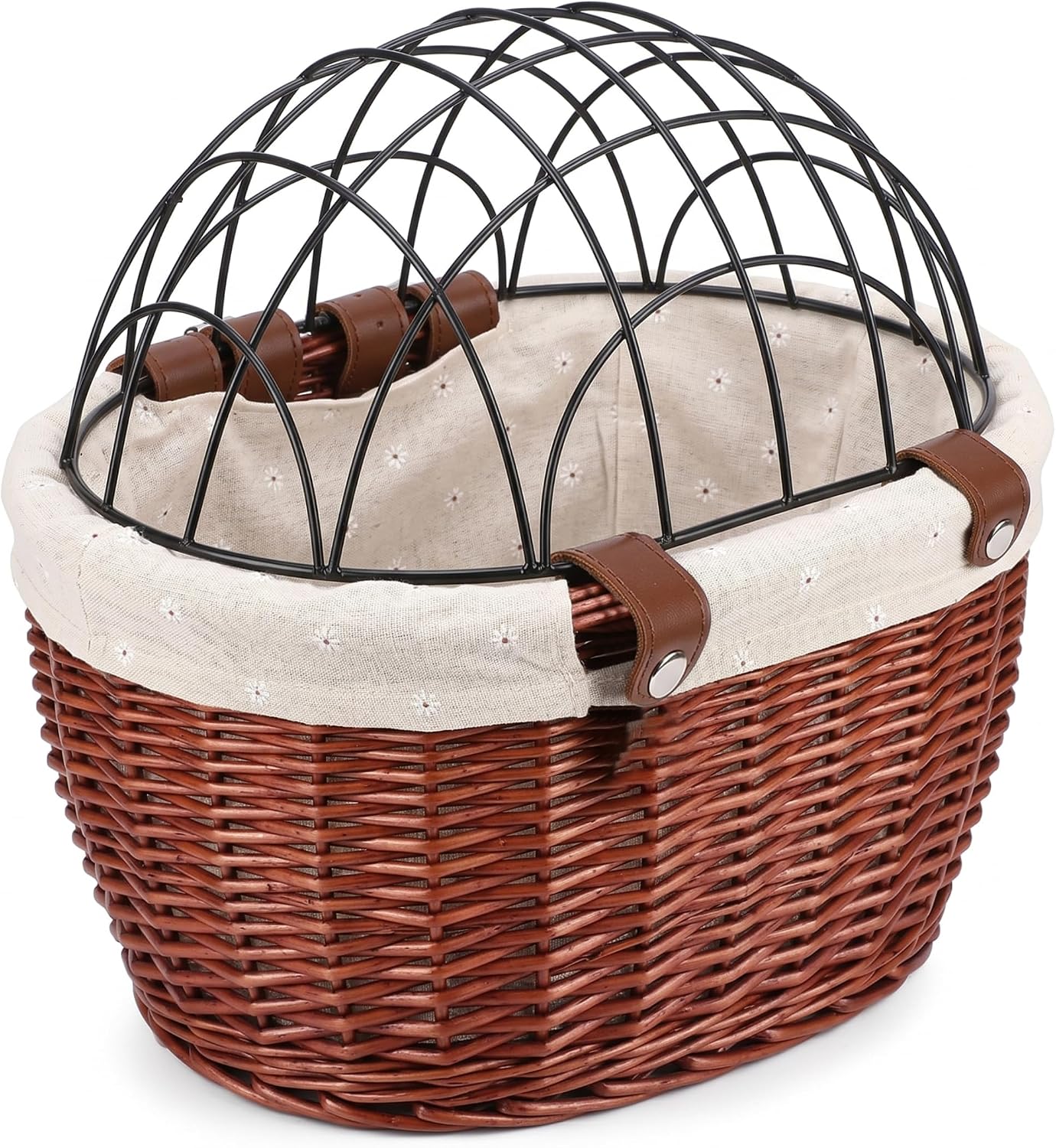 Dog Basket for Bike, Vintage Dog Bike Basket Handwoven Wicker Pet Carrier with Iron Lid & Secure Leather Straps, Brown Pet Supplies.
