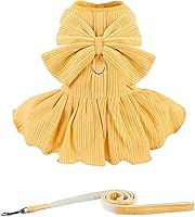 Vista 7 de Vestido a rayas para perro, disfraz de lazo para niña con anillo y correa de arnés, vestido de fiesta de cumpleaños de boda para perro (rosa, grande)