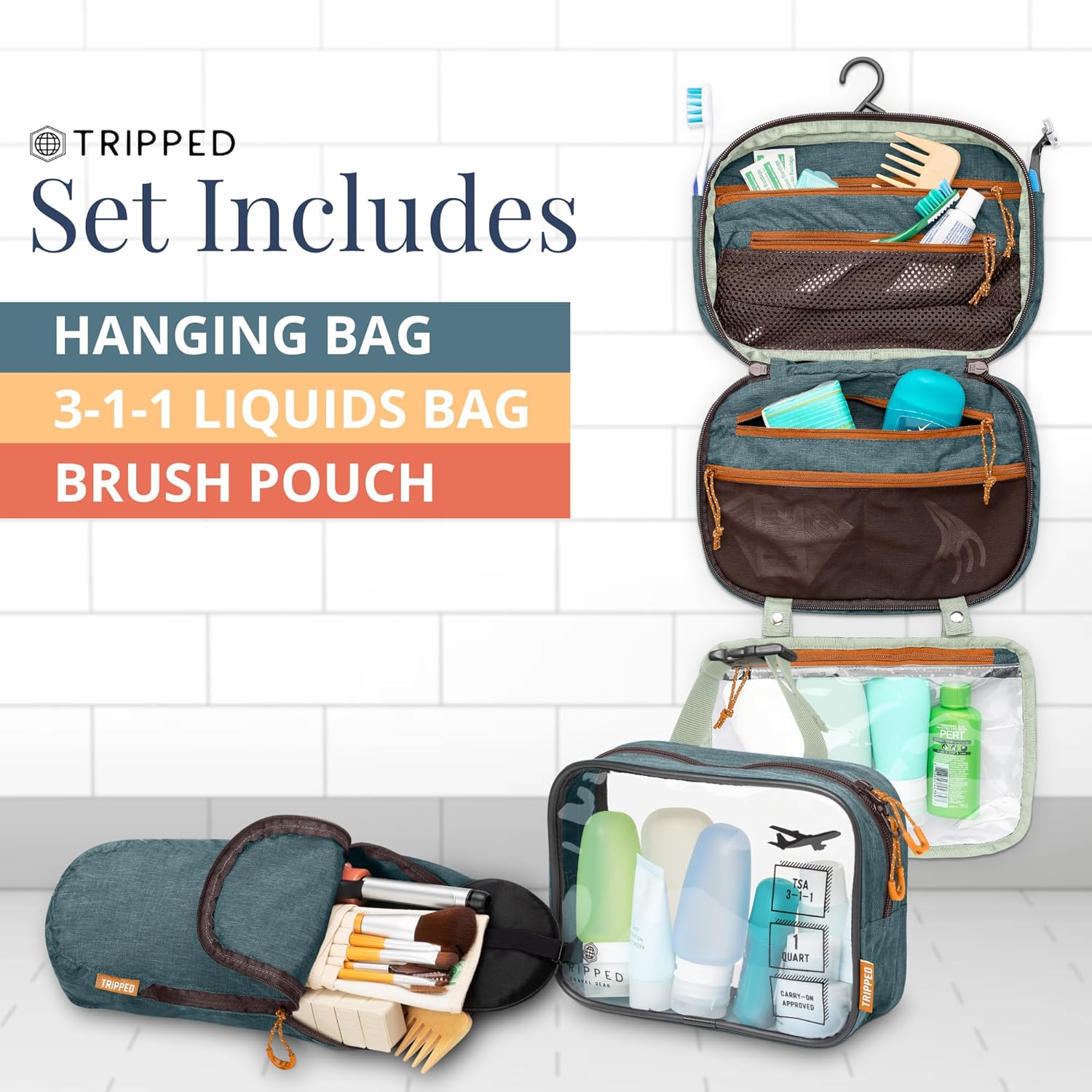 Toiletry Bag Kit Set: Hanging Travel Toiletry Bag + 311 TSA Cosmetic Liquid Bag + Ultralight Accessory Organizer Pouch - Image 7