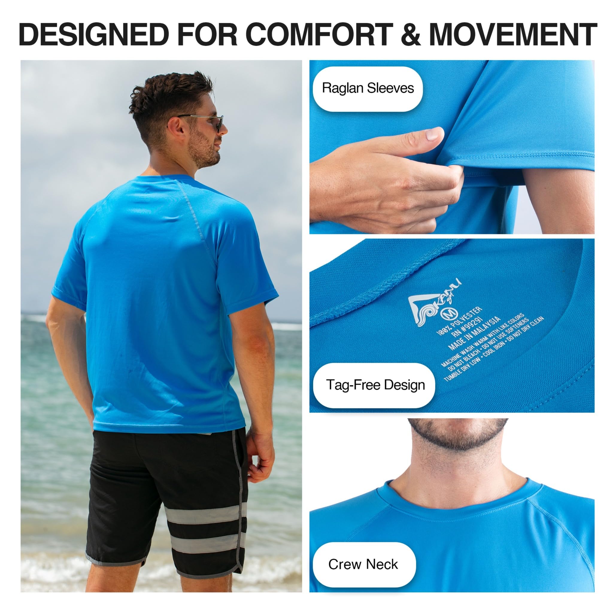 Kanu Surf Men's Solid Rashguard UPF 50+ Swim Shirt