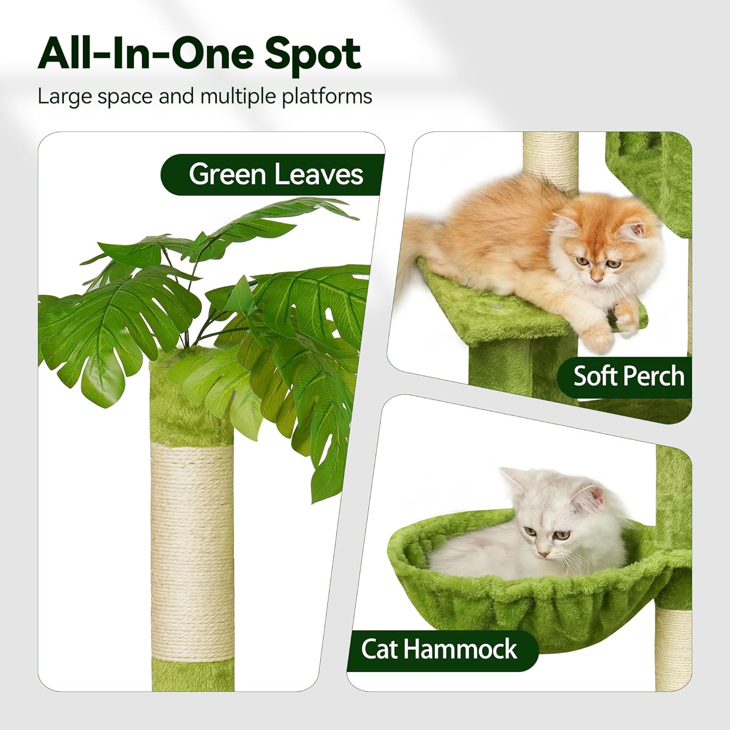 Meecal Green Tall Cat Tree 47-Inch for Kittens Under 6 Months 9lbs, Cat Tower for Small Cats - Scratching Post, Plush Hammock, Double Condos & Dangling Toys