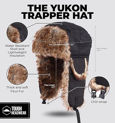 Vista 23 de Tough Headwear Sombrero de trampero de invierno, sombreros de aviador ruso Ushanka Trooper para hombres y mujeres, sombrero esquimal de nieve