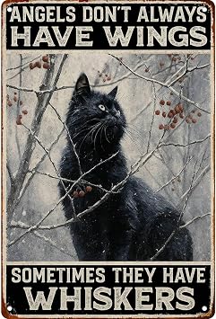Artsy Woodsy Angels DonT Always Have Wings Sometimes They Have Whiskers Black Cat Vintage Funny Metal Sign Retro Kitchen Bedroom Living Room Signs 8x12 Inch Wall Decor Posters for Bathroom Garden Garage Restaurant Dormitory Wall Art