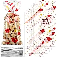 Vista 8 de Blulu 100 bolsas de celofán de graduación, felicitaciones para graduados, bolsas de regalo de plástico con 100 lazos giratorios plateados para Negro