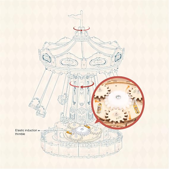 ROKR 3D Puzzles Wooden Music Box Kit with LED, Rotating Swing Ride Mechanical Model Kit DIY Wood Craft Hobbies Kit for Adults Birthday for Adults