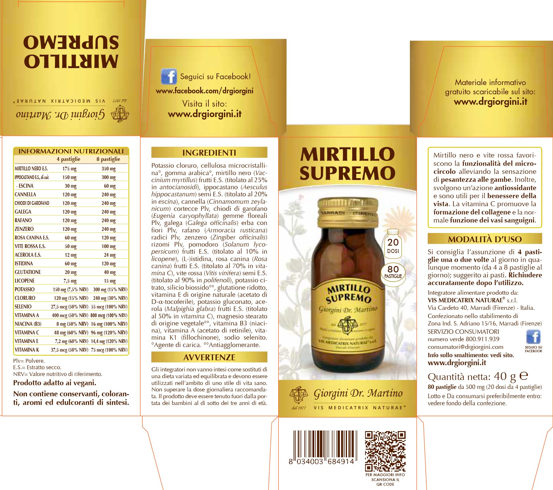 Dr. Giorgini - Dr. Giorgini Mirtillo Supremo Integratore per la Vista 80 Pastiglie - 923543096