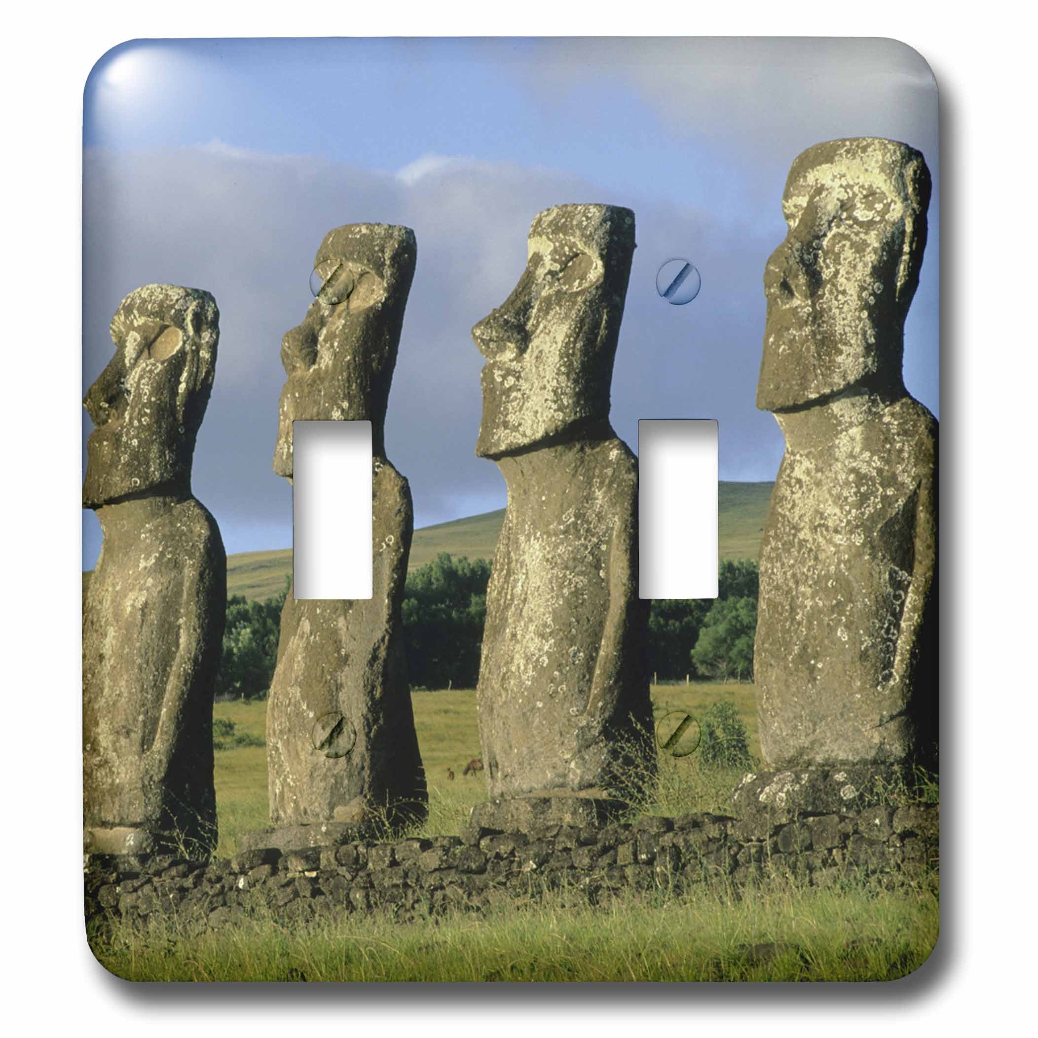 Double interrupteur à bascule décoratif statues Moai Île de Pâques