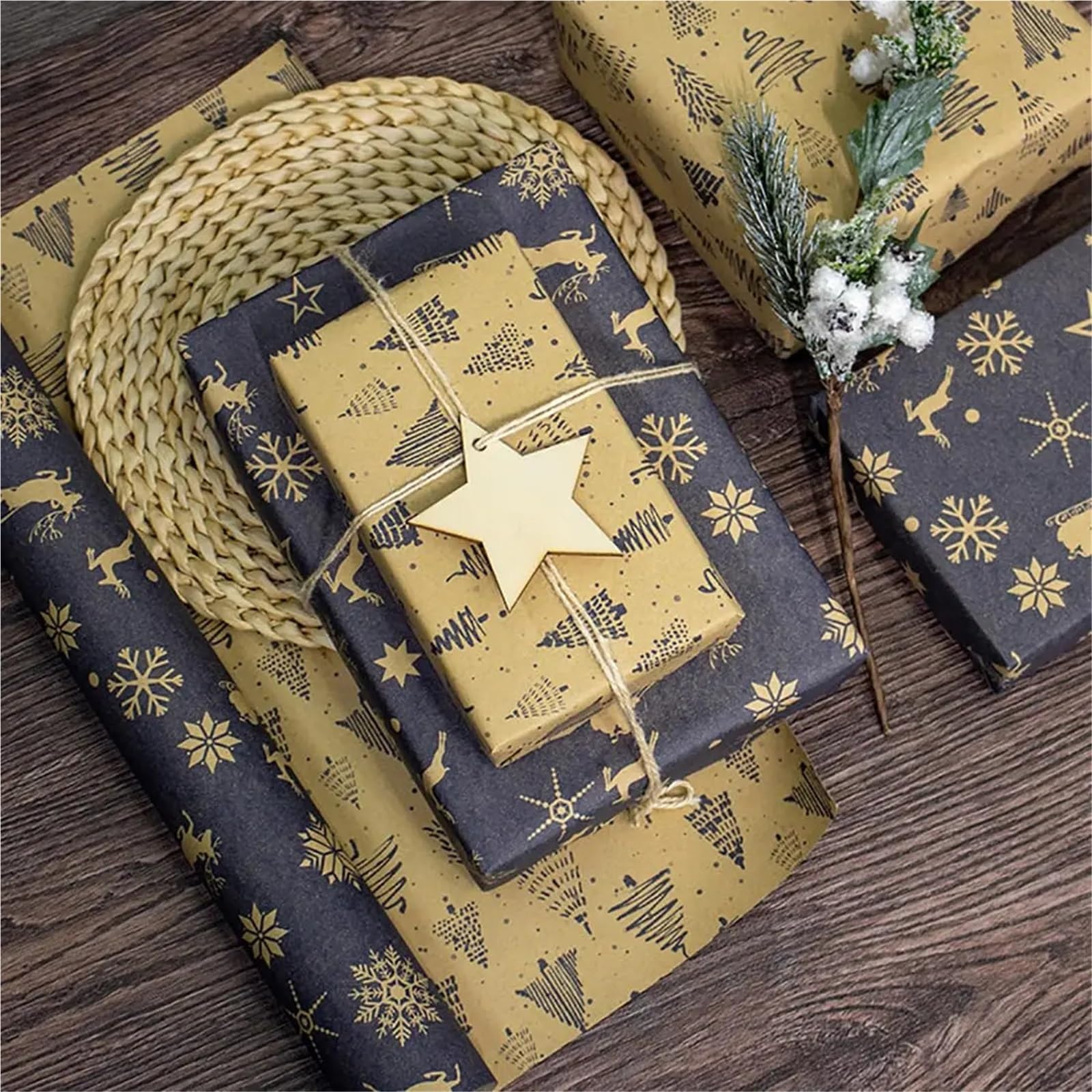 Geschenkpapier 1 Rolle Weihnachtspapier, braunes Kraftpapier, 17 Zoll x 33 Fuß