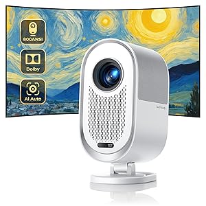 Proiettore【Dolby + Auto Focus / Keystone】28000Lumen Smart Videoproiettore 4K Support, 1080P Nativo Full HD Wifi Bluetooth, AI Regolazione Proiettore Sigillato Antipolvere con Zoom 100% - 50% per Home Cinema