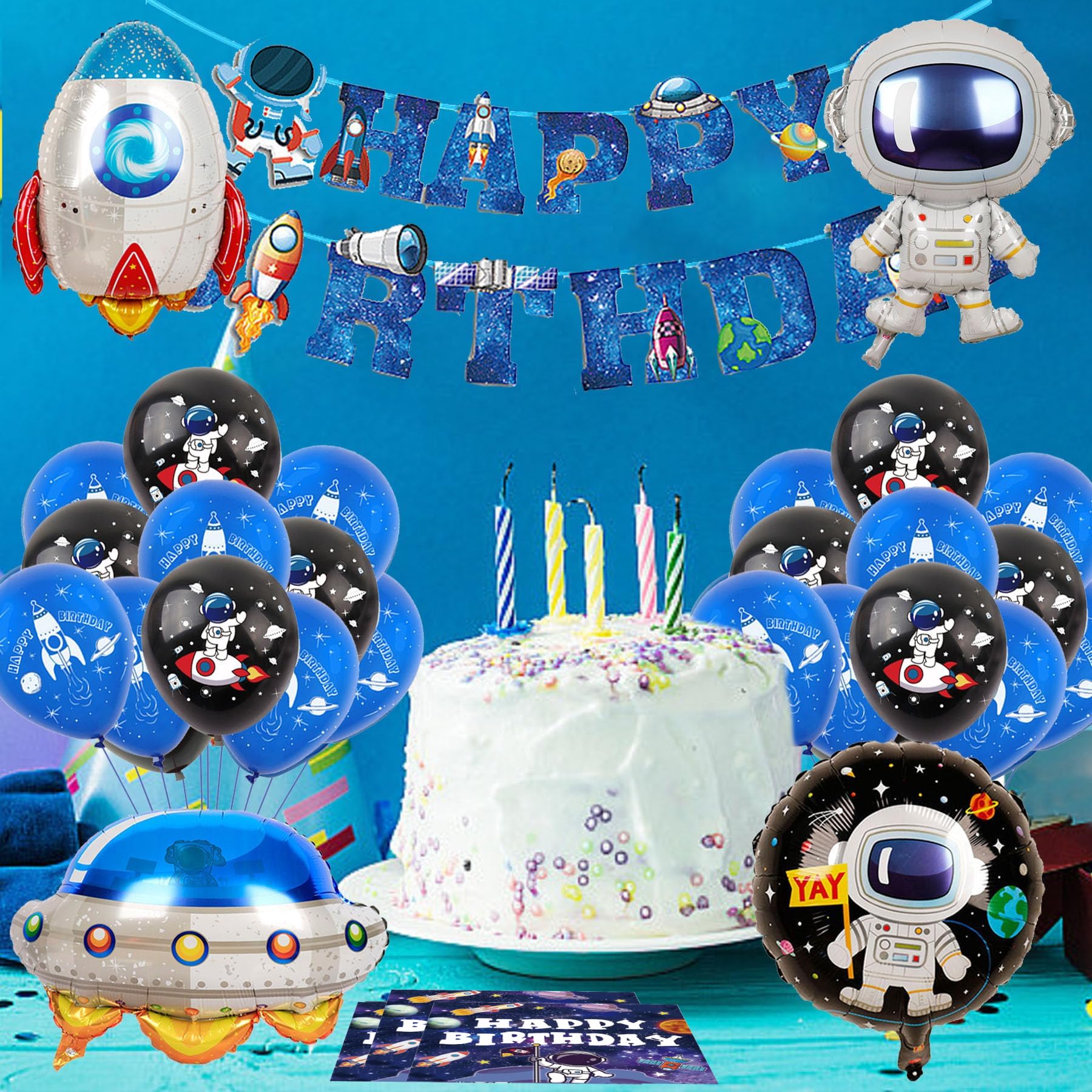 Weltraum-Partygeschirr Für 20 Gäste - 80-teiliges Set Mit Tellern, Servietten, Gabeln, Für 2. Geburtstag, Junge, Astronaut, Galaxie-Motiv