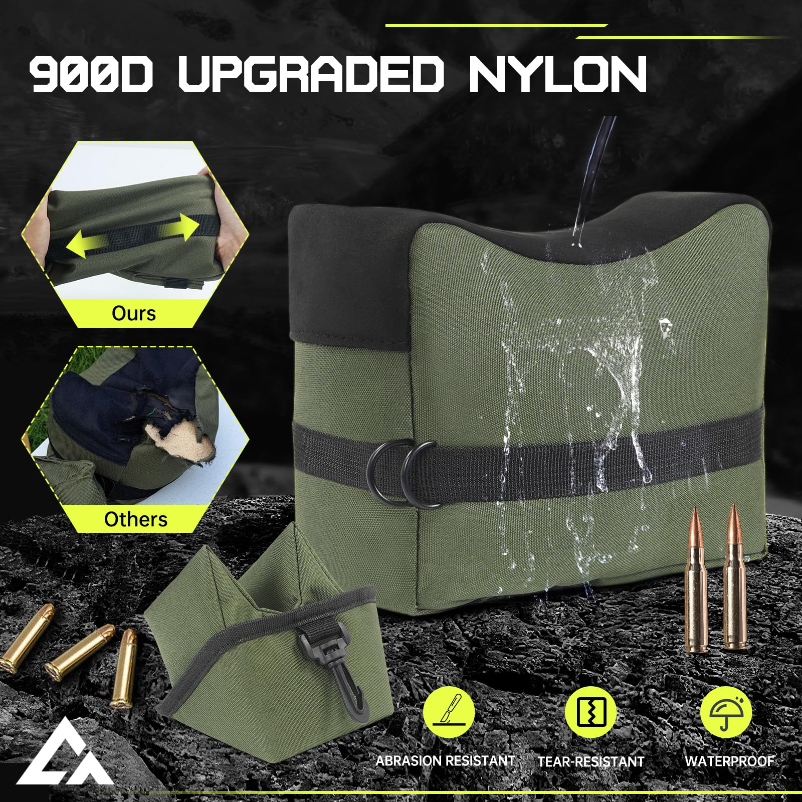 CROSSHIP Front & Rear Shooting Bags - 900D Shooting Rest Bags, Gun Rifle with Thick Suede Leather Topper, Multi-functional Bench Rest, Target Sports Sandbag Stand Holders - Unfilled