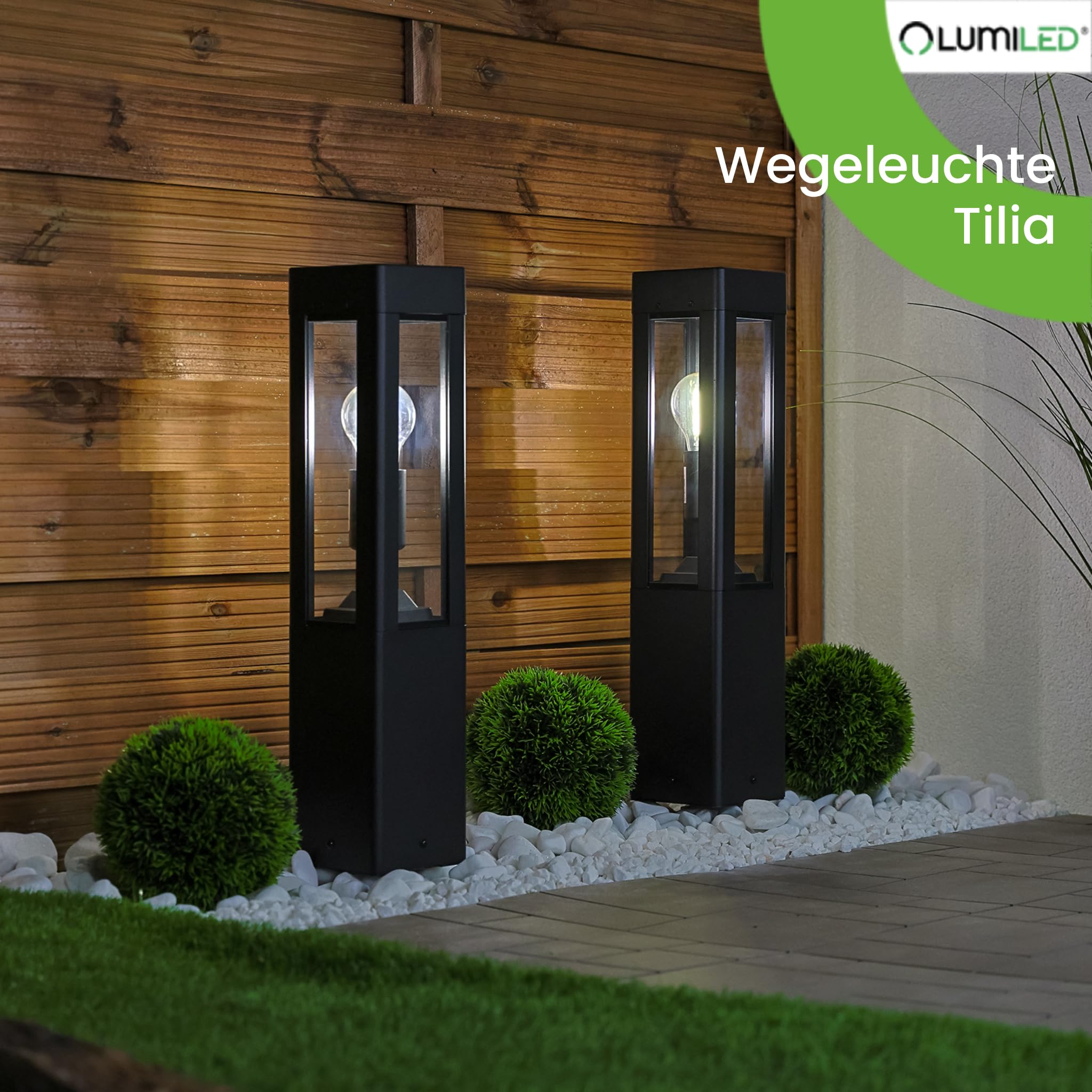 Lumiled Außenleuchte Pollerleuchte Außenstehleuchte Stehlampe Wegeleuchte Gartenleuchte Wegelampe stehend 50 cm IP44 Schwarz rechteckig spritzwasserdicht Aluminium E27 Fassung max 13W