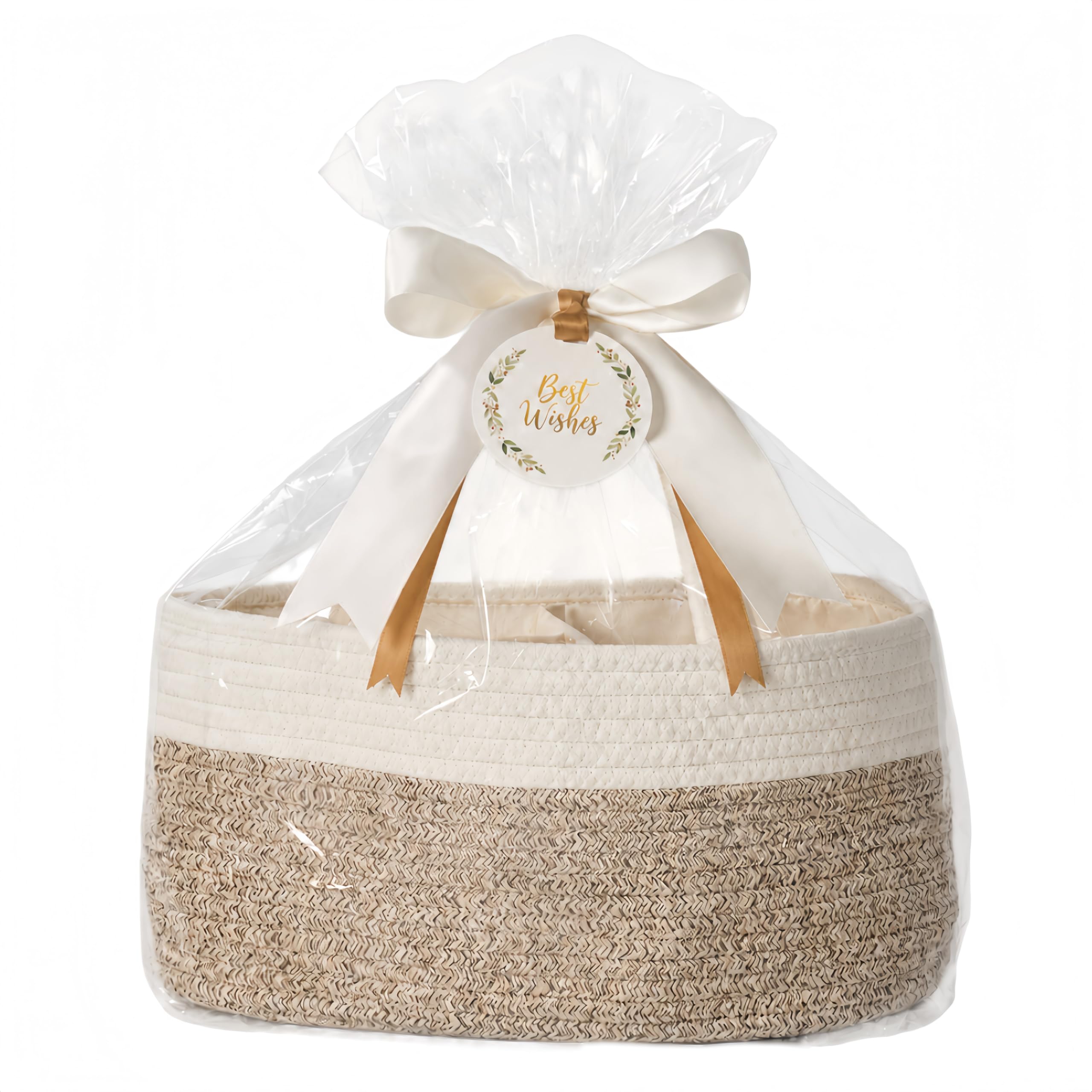 Kodomoore Nappy Caddy – Baby Gift Basket with Gift Bag and Ribbon for Newborn Essentials – Portable Organiser for Changing Table, Nursery or Car – Gift Basket for Baby Shower – White Beige/Gift