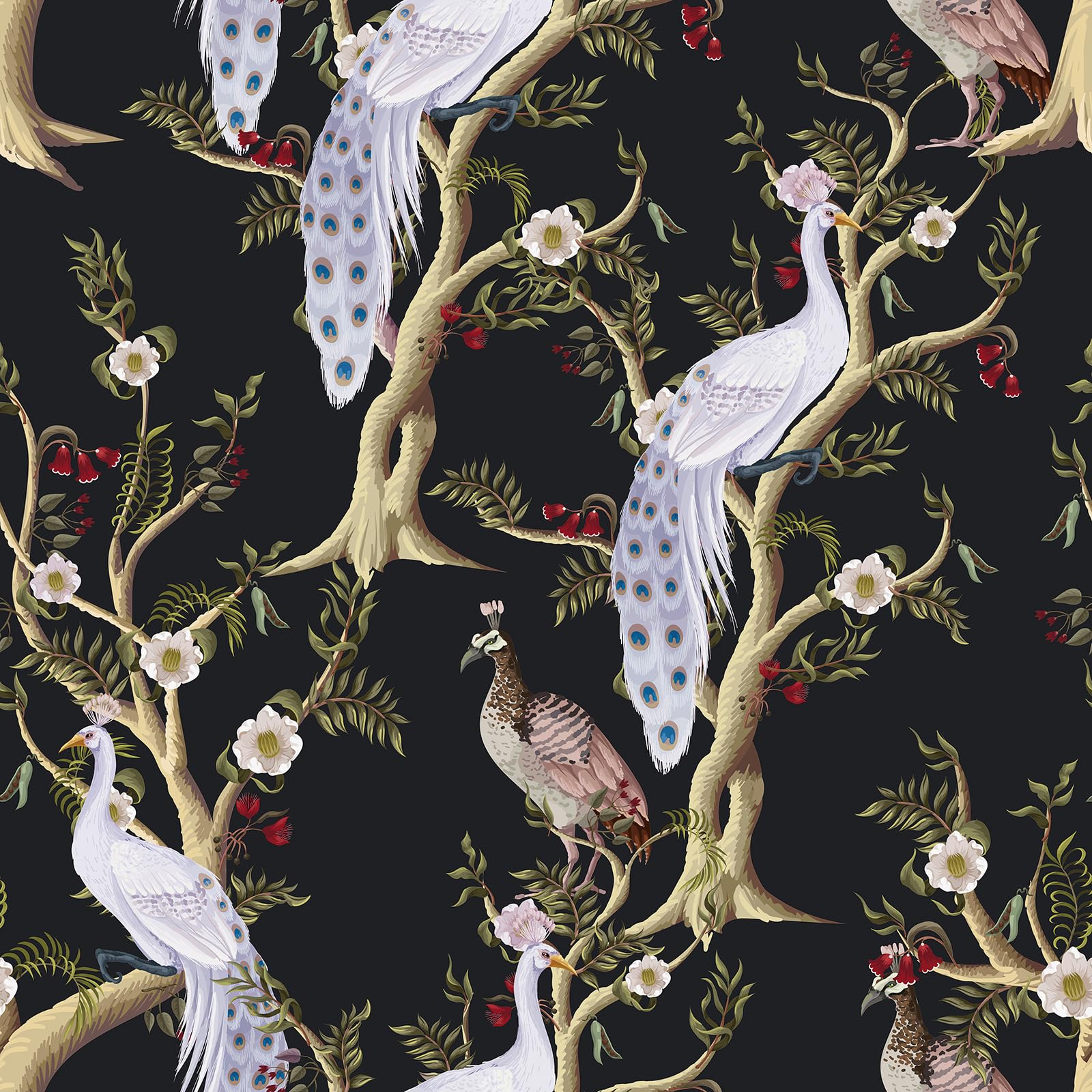 Papel tapiz de pavo real chinoiserie para tapar imperfecciones con peonía oscura adhesiva