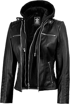 ÉPINE leather lady jacket black A1 FASHION GOODS Womens Biker Leather Jacket Ladies Zip Up