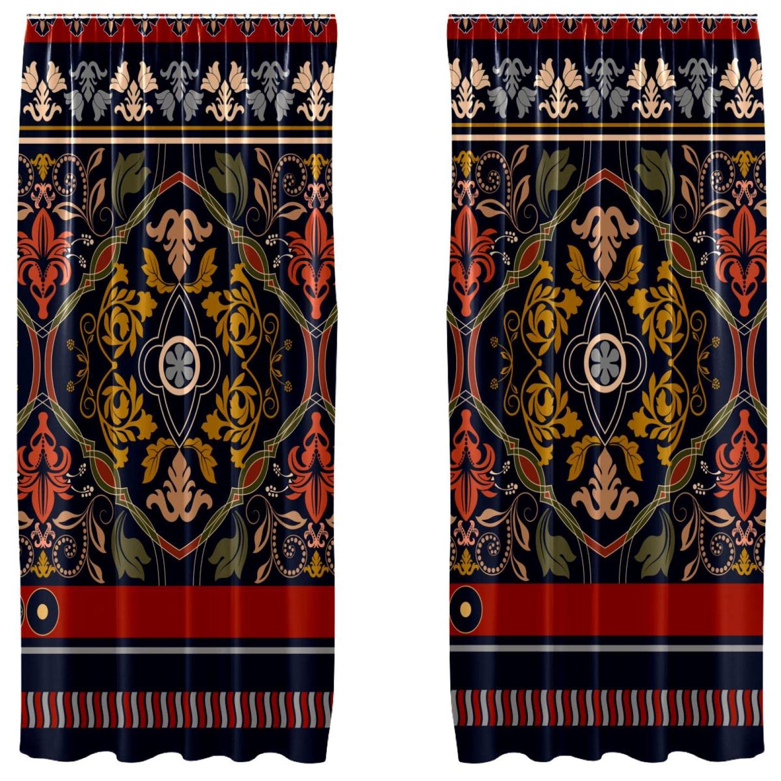Cortinas bohemias de flores con caída elegante de 213 cm para salón en pack de 2