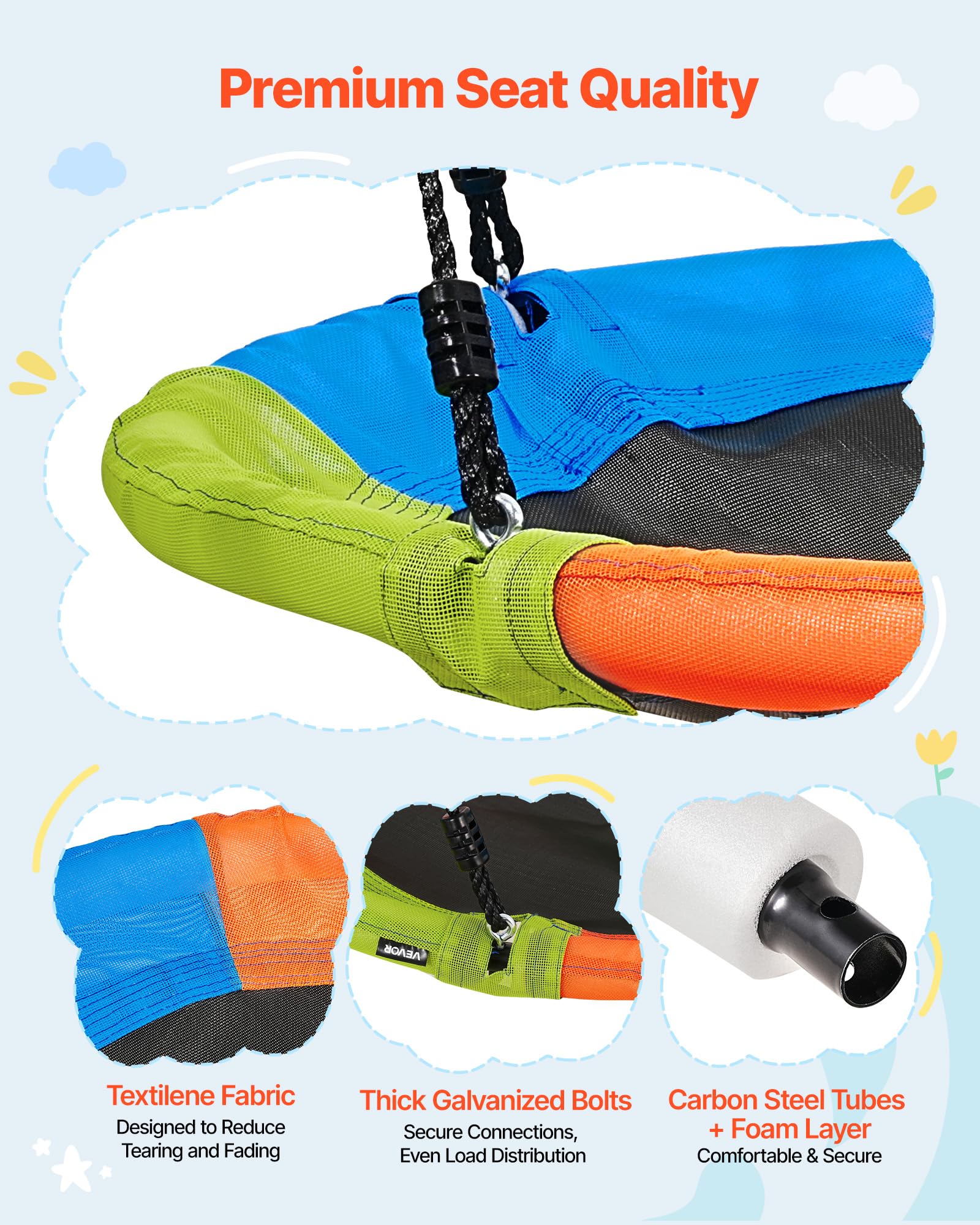 VEVOR Juego de Columpio Infantil Exterior, 184 x 180 x 181 cm, Juego de Columpio de Jardín para Niños, Capacidad de Carga 199,6 kg, con Asiento Nido Estacas, Marco de Acero, para Terraza Patio, Verde