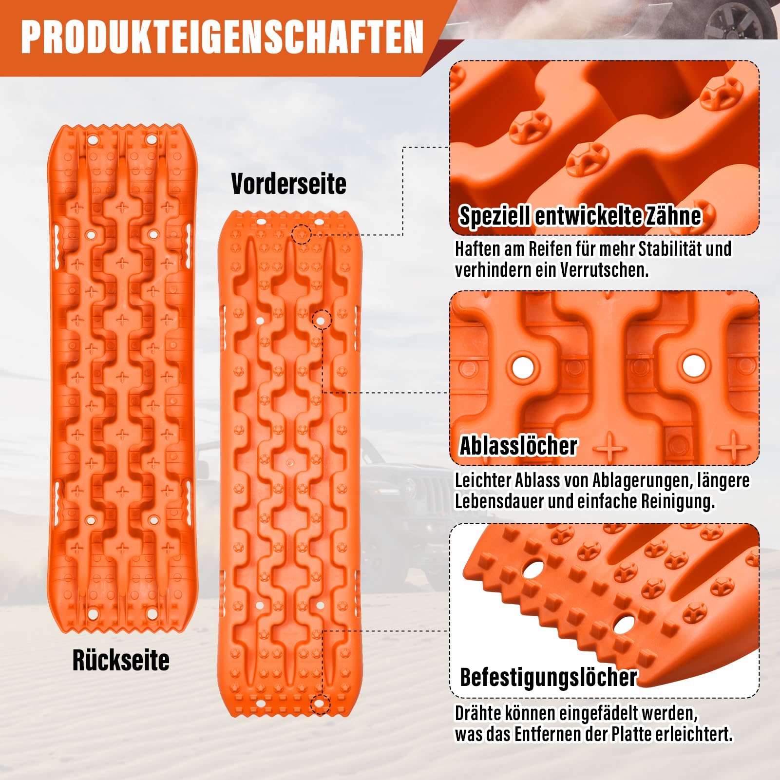 SandblechecheWohnmobil Juego de 2 placas de tracción y ayuda de arranque todoterreno para SUV, camiones y 4 x 4, capacidad de carga de 10 toneladas, antideslizante en barro, arena y nieve, plástico PP