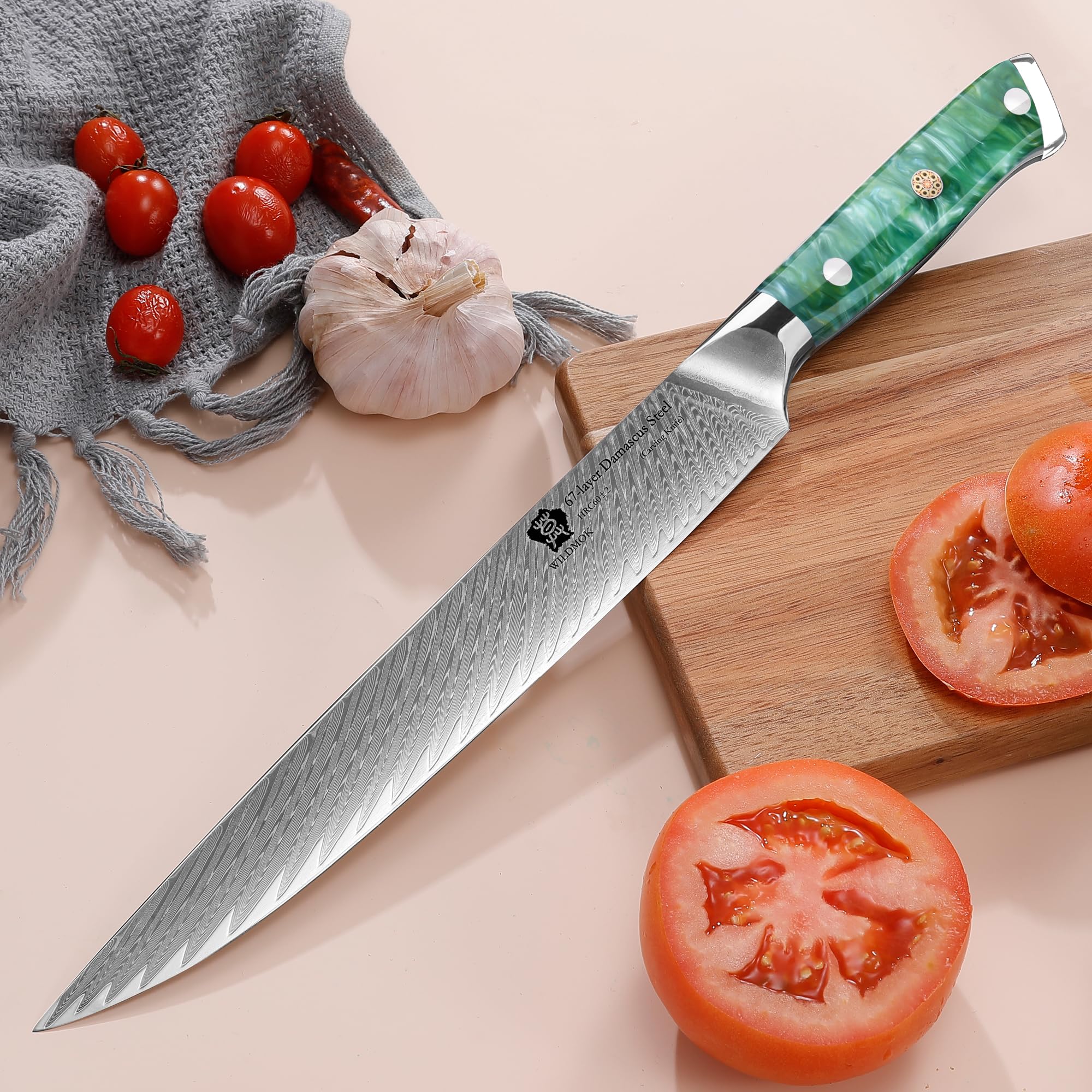 WILDMOK Damas couteau à découper couteau à viande pointu professionnel 23cm super vg10 couteau de cuisine multifonction à manche complet en acier japonais