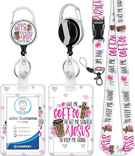 Plifal Soporte para tarjetas de identificación con cordón y clip retráctil para cinturón de insignia, divertido llavero para amantes del café,