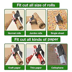 Wraprocut (2-Pack) Wrapping Paper Cutter & Tape Dispenser Dual Use with 4 Tapes2 Replace Blades Kit for Christmas Gift Wrap Cutter Tool Paper Roll Holder Tube Sliding Slicing for Birthday Holiday.