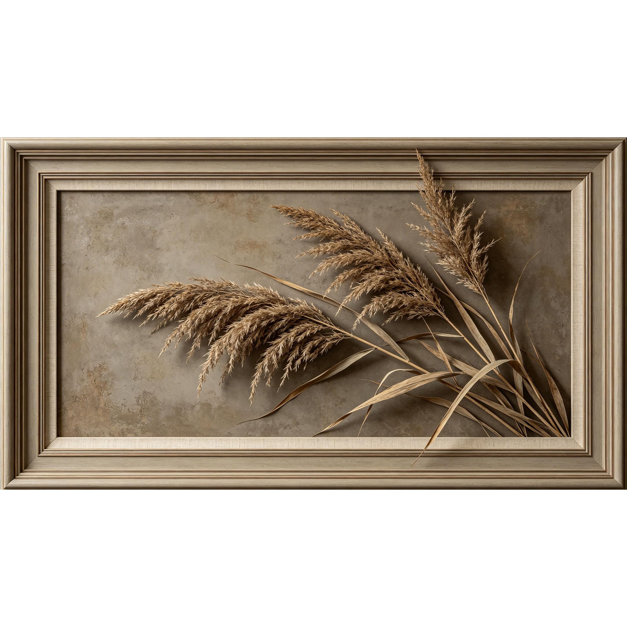 QZLITHOTIC 50x90cm3D Framed Wall Art， Botanical Dried Pampas Grass Rustic Neutral Texture Self‑Adhesive Mural， Water‑Activated Peel & Stick Fabric Decor Wall Decal for Bedroom Living Room
