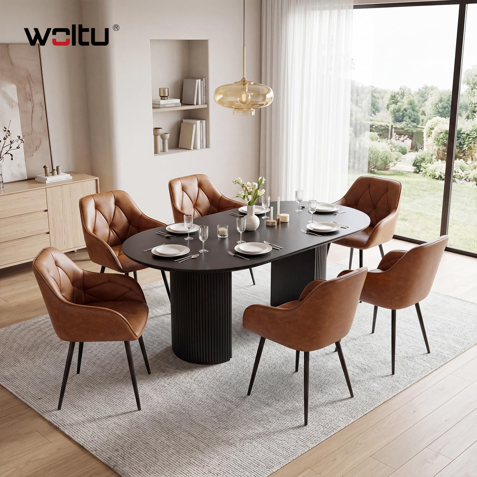 WOLTU Esszimmerstühle 4er Set, für Esszimmer Wohnzimmer, ergonomische Küchenstühle gepolstert mit Armlehnen, Metallbeinen, Sitzfläche aus Vintage-Kunstleder,Braun