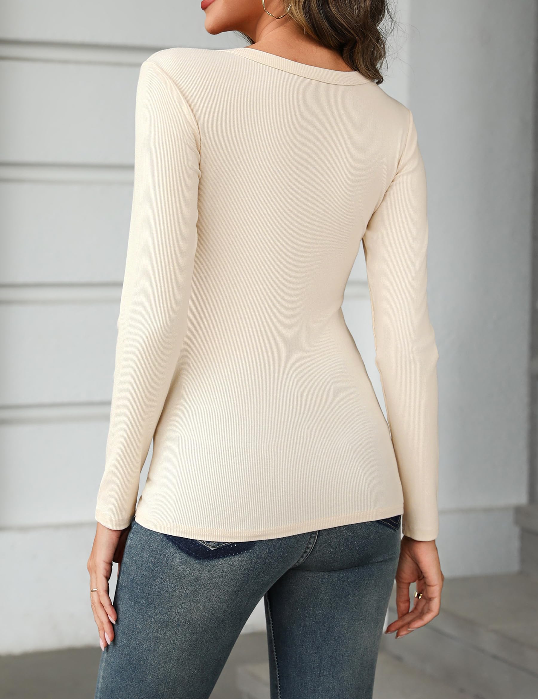 Demegimi Maglietta Donna Manica Lunga Scollo a V T-Shirt Sexy Elegante Tinta Unita Top Slim Fit Basic T-Shirt per Autunno Inverno