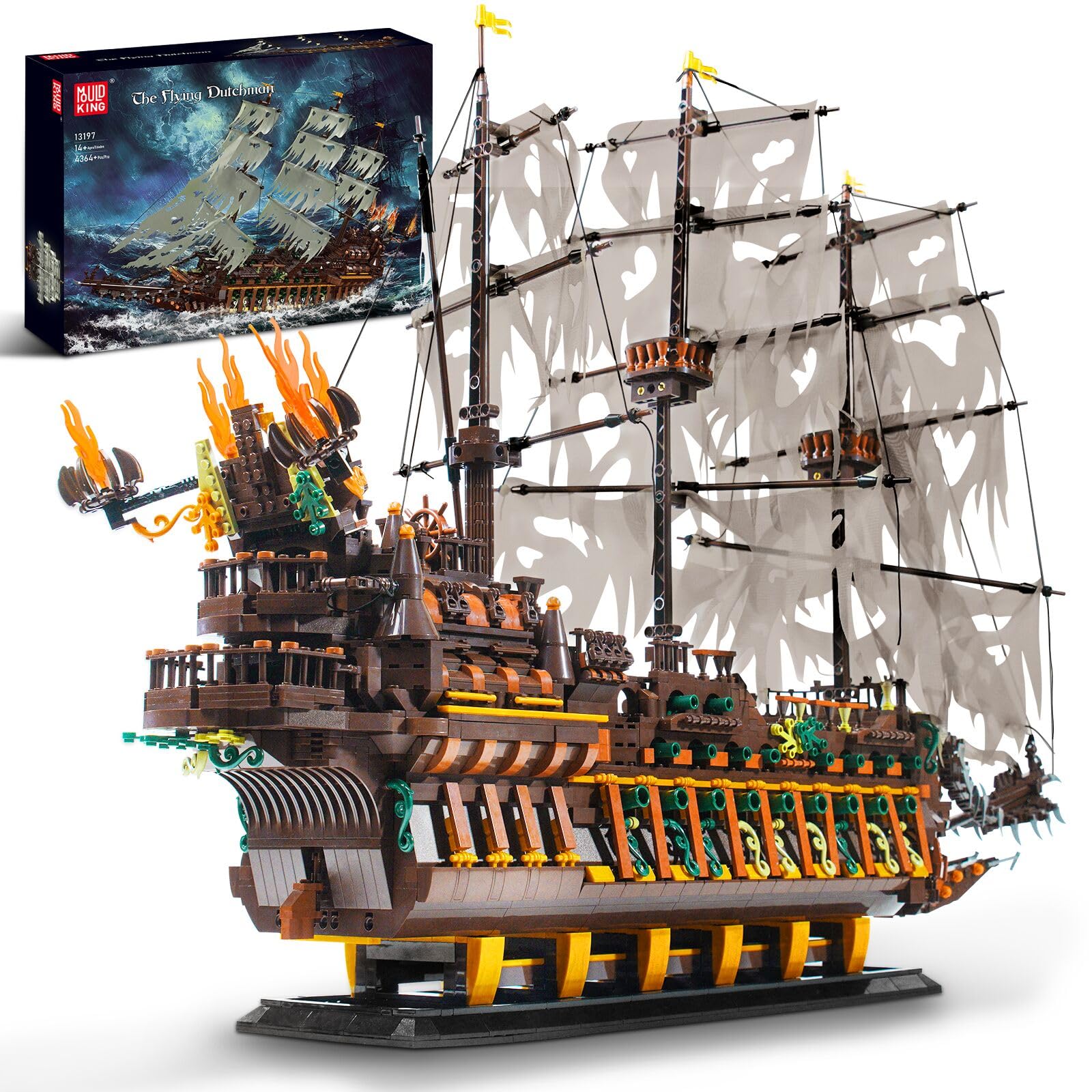 Mould King 13197 Piratenschiff Bausteine, 4364 Teiles Groß Kreatives Piratenschiff des Holländers Modell, Modellbausatz Klemmbausteine Geschenke für Kinder ab 14 Jahren/Erwachsene