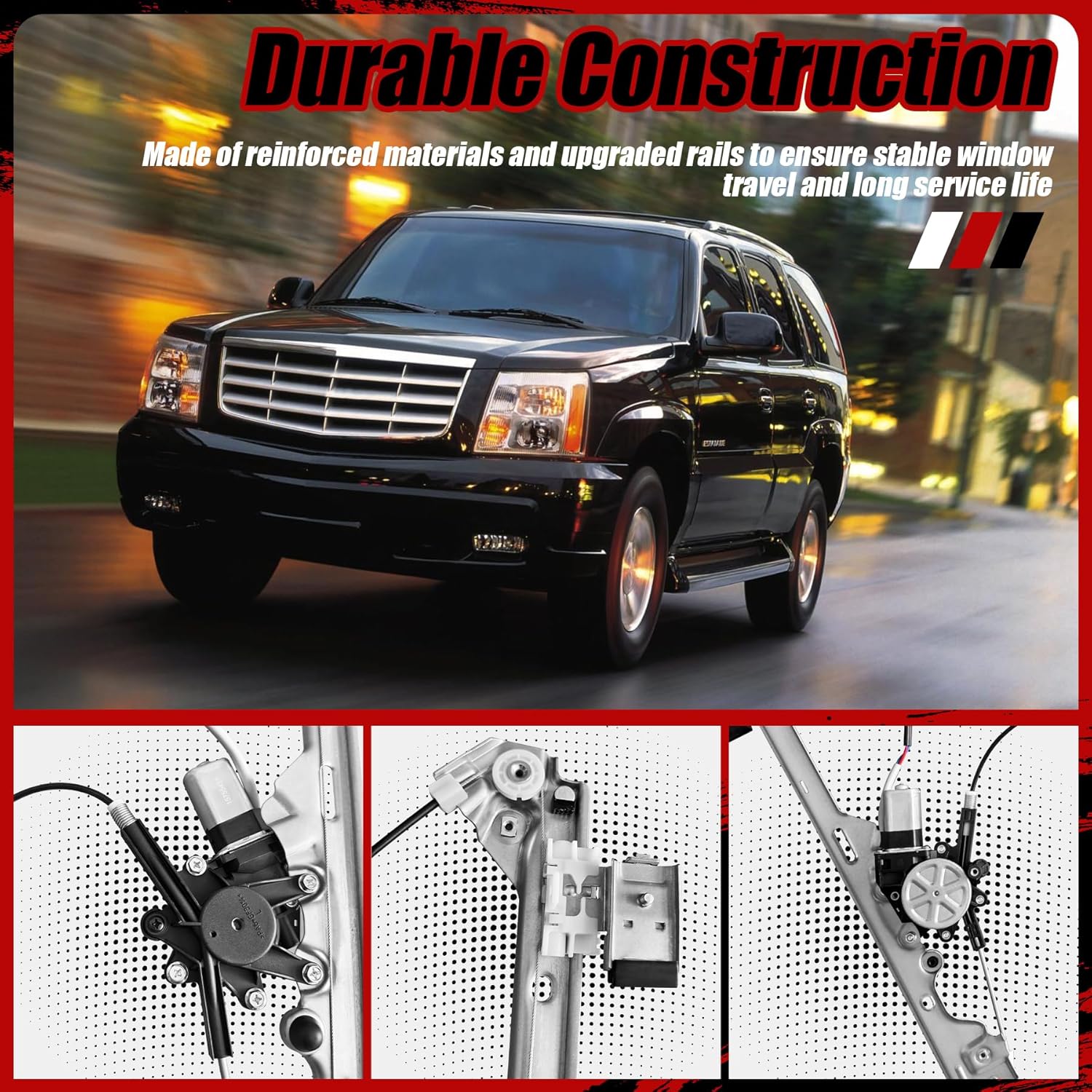 741-644 741-645 Front Driver and Passenger Side Power Window Regulator with 2-Pin Motor Replacement for Chevrolet Silverado Avalanche Suburban Tahoe GMC Sierra Cadillac Escalade 1999-2007 Set of 2