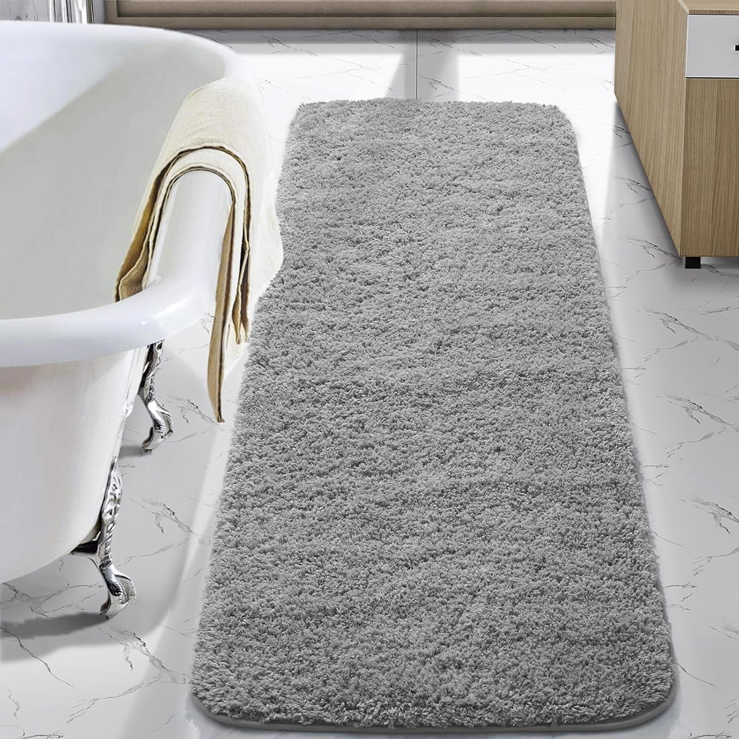 LOCHAS Bathroom Rug Runner 24x60 Inch, Soft Thick Absorbent Microfiber Bath Rugs for Bathroom, Machine Washable, Shaggy Plush Non Slip Bath Mat for Tub, Shower Floor, Quick Dry Mats, Grey Grey 60x24 inch (Rectangular)