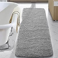 LOCHAS 24x60 Inch Grey Bathroom Rug Runner - Thick Soft Microfiber Bath Mat, Super Absorbent Non-Slip Shaggy Plush, Machine Washable Quick Dry