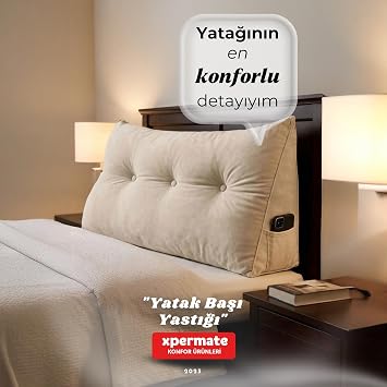 Xpermate Yatak Başı Yastığı Sırt ve Bel Destek Yastığı 120 cm Yaslanma ve Dinlenme Yastığı (Bej)