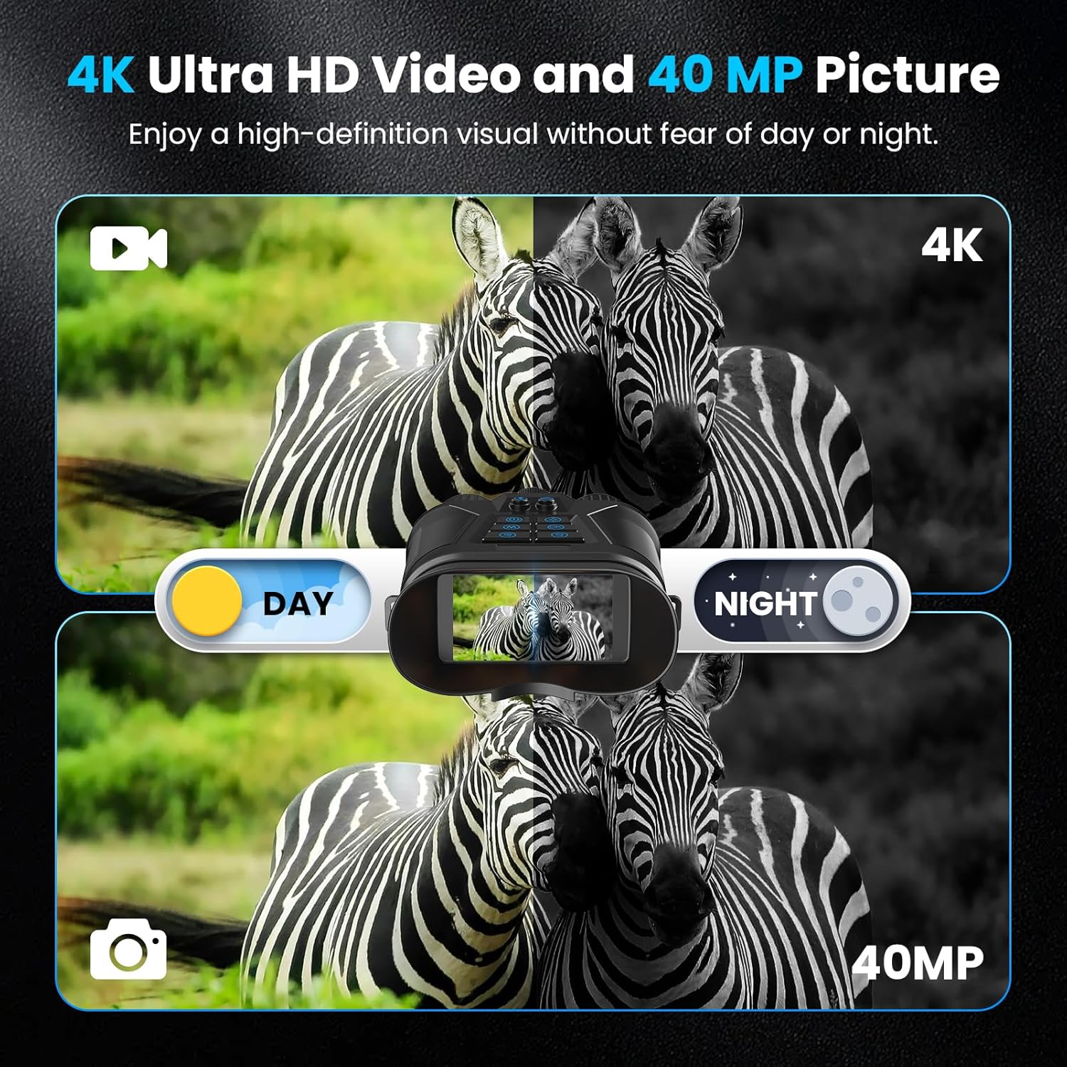 seanme Night Vision Goggles with Camera, 4K Night Vision Binoculars for Adults, 3280FT Infrared, 3" Large Screen, 8X Digital Zoom, 5000 mAh Battery and 32GB Memory Card for Saving Photos and Videos