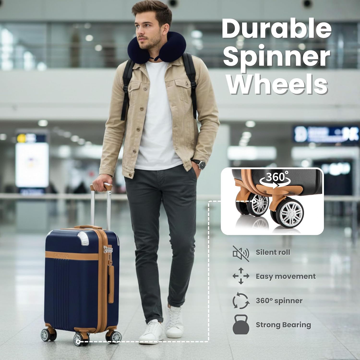SANTINO Luggage Sets 3 Piece Carry On Luggage Set 22x14x9 Airline Approved Luggage Sets 3 Piece,Suitcases with Wheels ABS Hard Case Luggage with TSA Lock Spinner Wheels Suitcase for both men and women