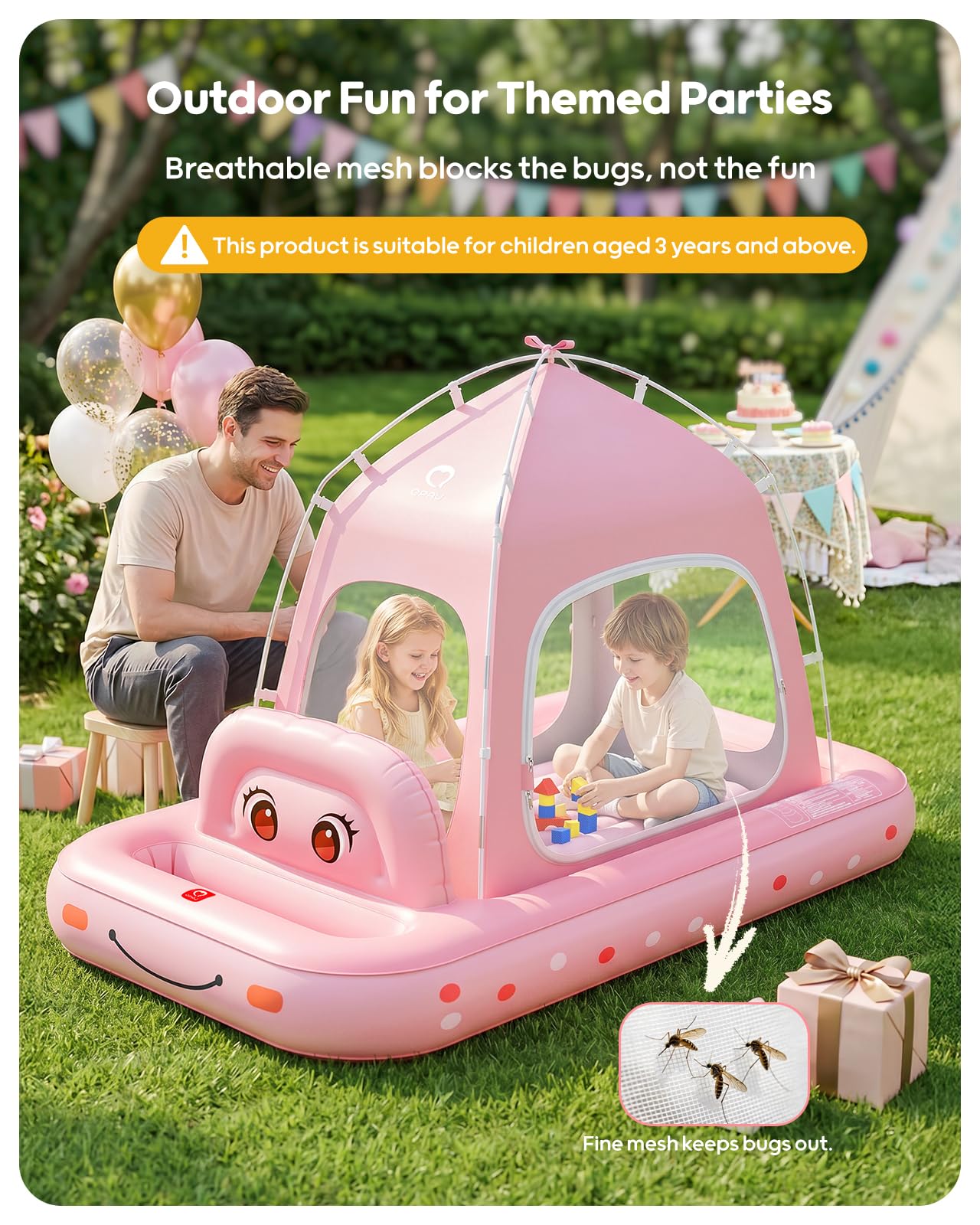 QPAU - Cama Inflable de Viaje para niños pequeños con Tienda de campaña, Color Rosa
