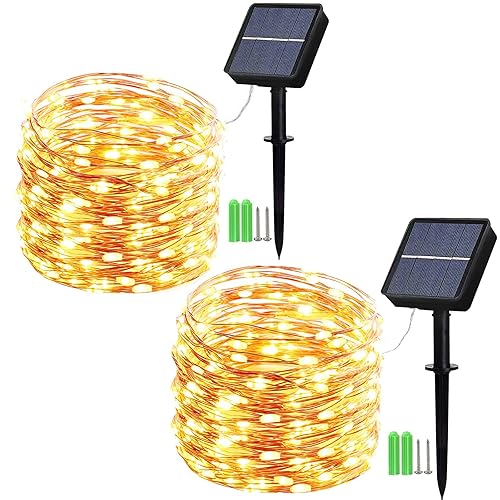 Immagine del prodotto Geemoo 2 Pezzi Luci Esterno Solare 15M 150 LED, Catena Luminosa di Filo di Rame, Luci Stringa Energia Solare, 8 Modalità, Luci Natale Decorative per Giardino Natalizie Albero (Bianco Caldo)