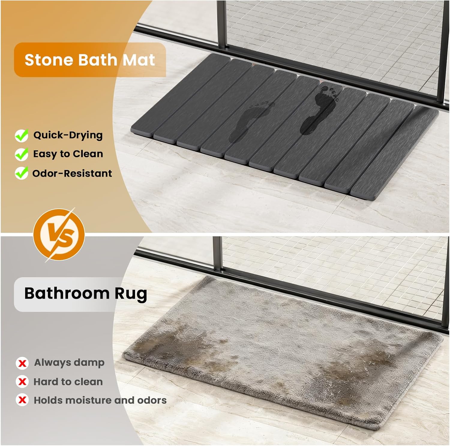 Non Slip Stone Bath Mat, 23.2 x 15.3 in Foldable Quick Dry Stone Shower Mat, Diatomaceous Earth Bath Mat for Bathroom, Kitchen, Easy to Clean (Grey) - Image 5