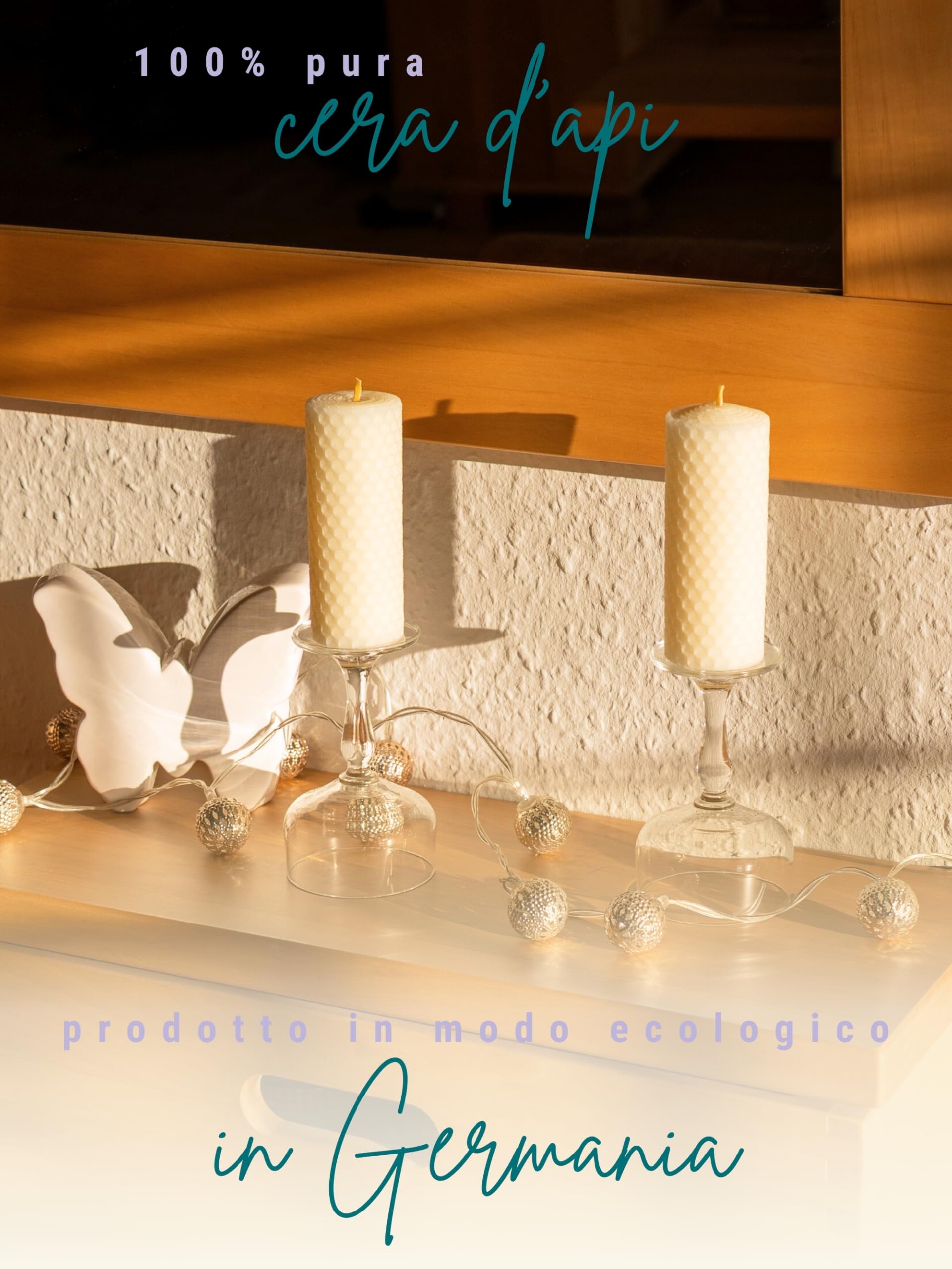 Candele a colonna Wachsmann Pasqua, set da 4, 100% cera d’api, arrotolate a mano, prodotte in Germania, candele di miele con 6 ore di combustione ciascuna