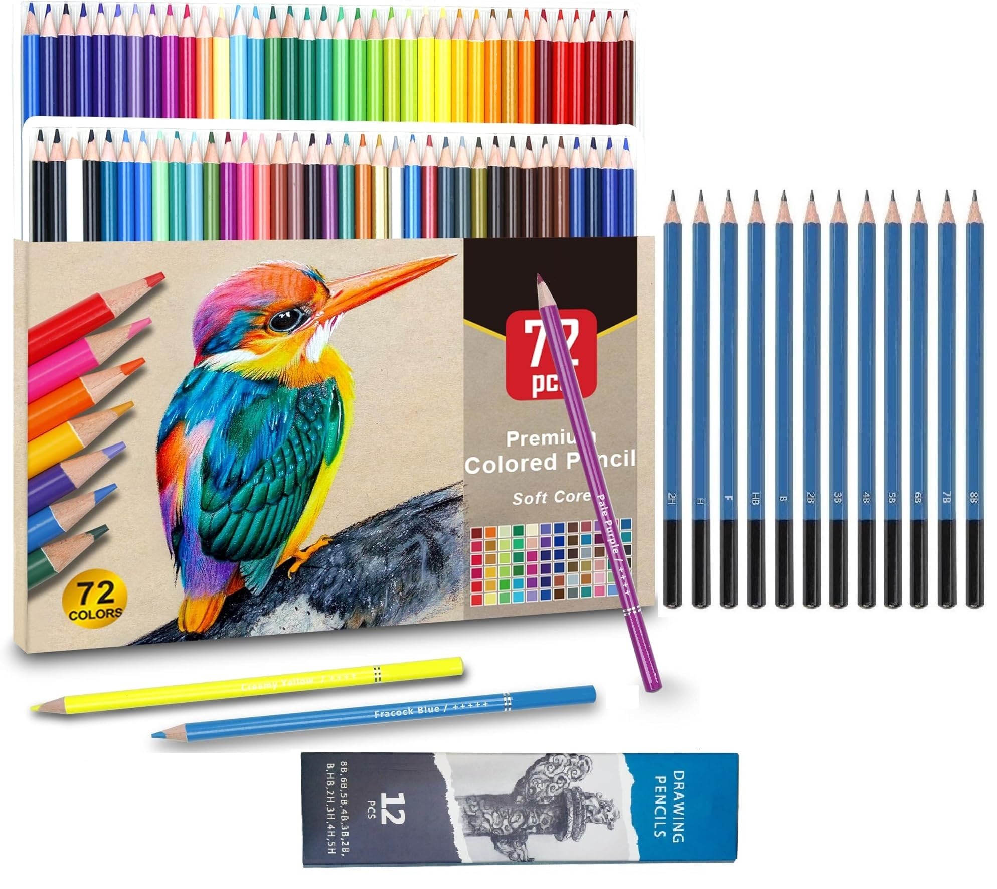 Corslet Set of 84 Drawing Kit 72 Pc Colour Pencils Set 12 Pc Drawing Pencils for Sketching Shading Coloring Pencils for Adults Beginners Charcoal Pencil Colour Pencil Set for Kids Color Pencil Set