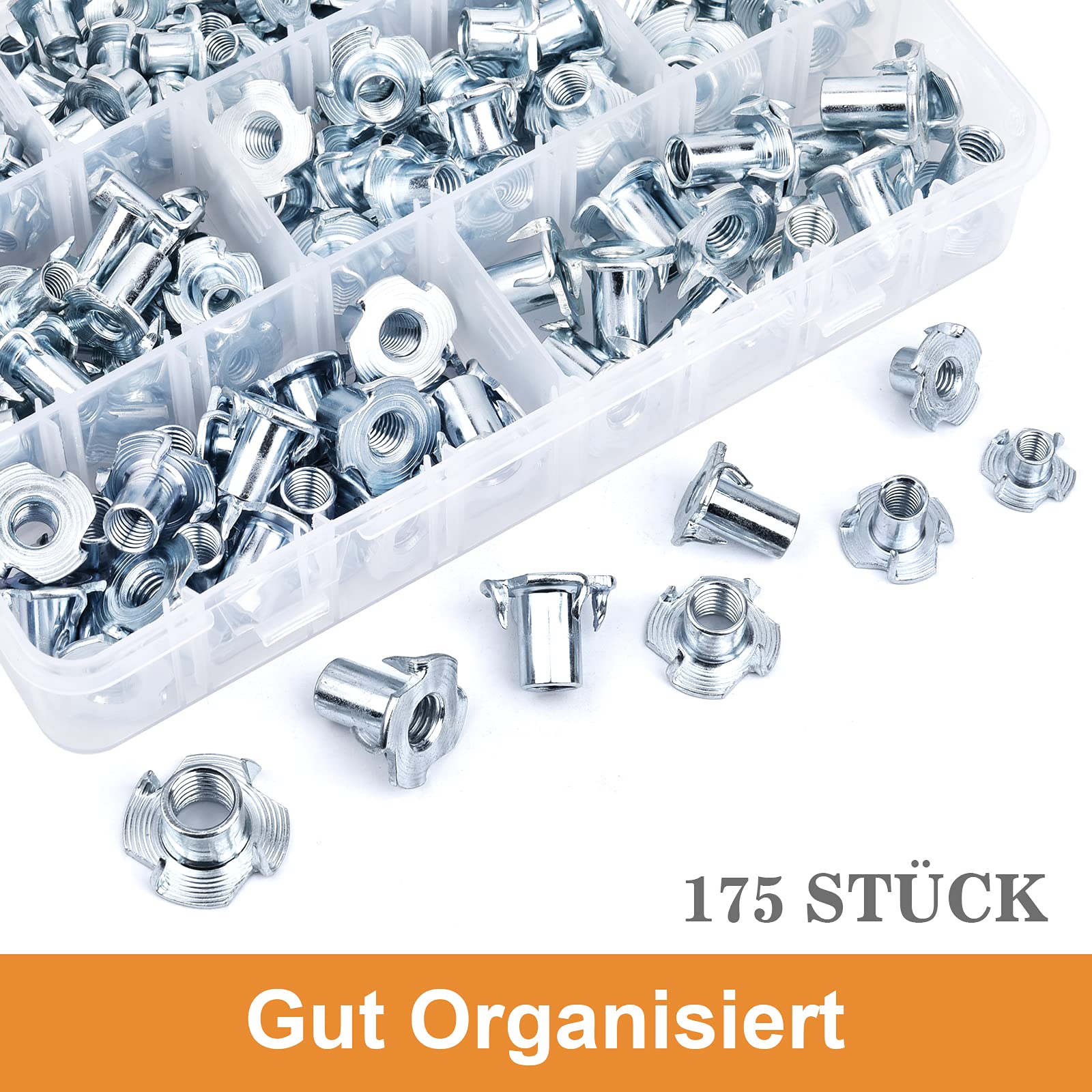 VIGRUE Juego de 175 tuercas de impacto con 4 puntas de impacto de acero galvanizado, rosca para fijación de componentes, para madera y plástico
